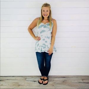 Easel Tie Dye Strappy Tank with Button Back Detail